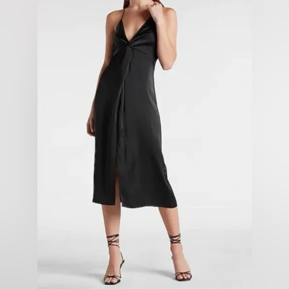 Express 🟣 NWT Size Small Satin Twist Front Slip Dress in Black